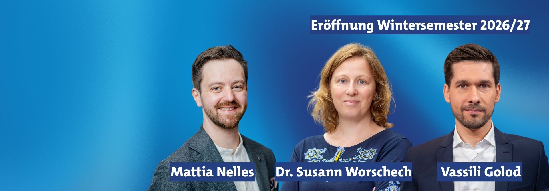 Grafik Viadrina Debate Wintersemester 2026/27 mit Mattia Nelles, Susann Worschech und Vassili Golod