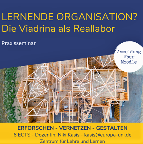 Plakat des Praxisseminars "Lernende Organisation: Die Viadrina als Reallabor"