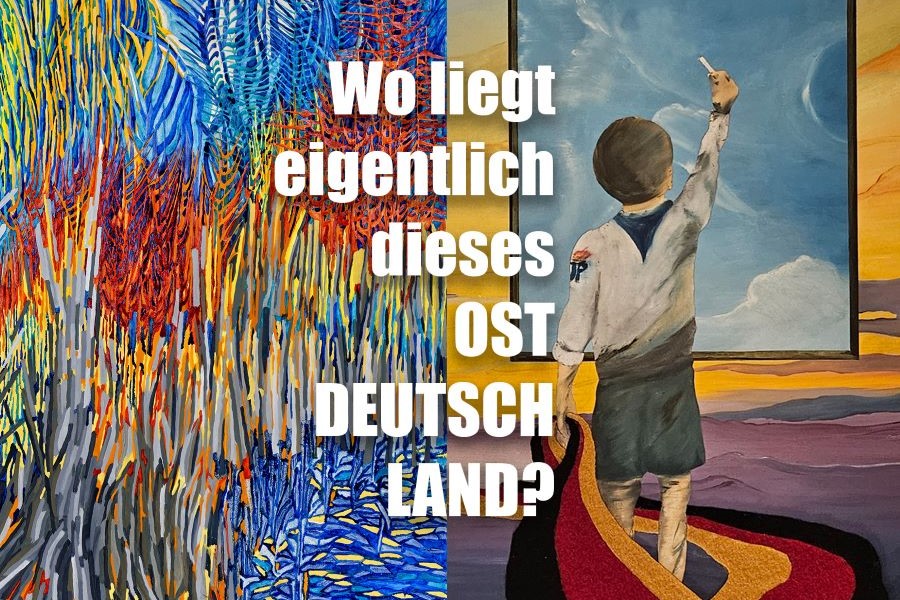 Zwei Bilder von der Ausstellung "Wo liegt eigentlich dieses Ostdeutschland?" von Oliver Barth und Anja Beecken