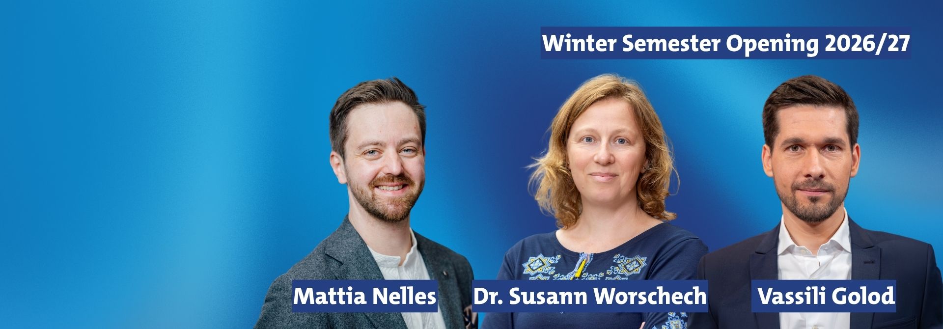 Grafik Viadrina Debate Wintersemester 2026/27 mit Mattia Nelles, Susann Worschech und Vassili Golod