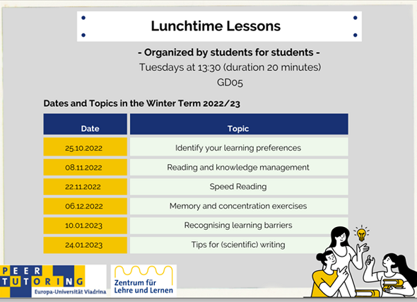 schedule lunchtime lessons