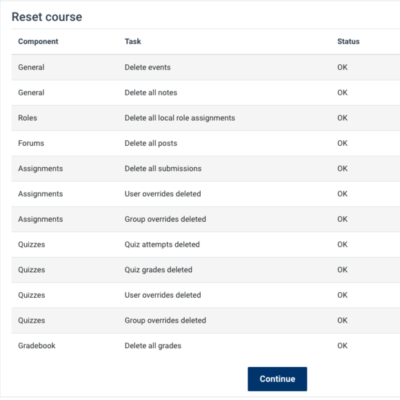 reset course