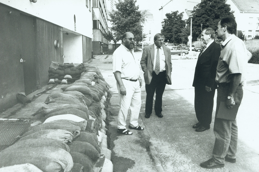 The European University defies the Oder flood that floods parts of Frankfurt in the summer of 1997.